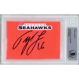 Tyler Lockett Autographed Football Pylon Seattle Seahawks Beckett Authentic Slab